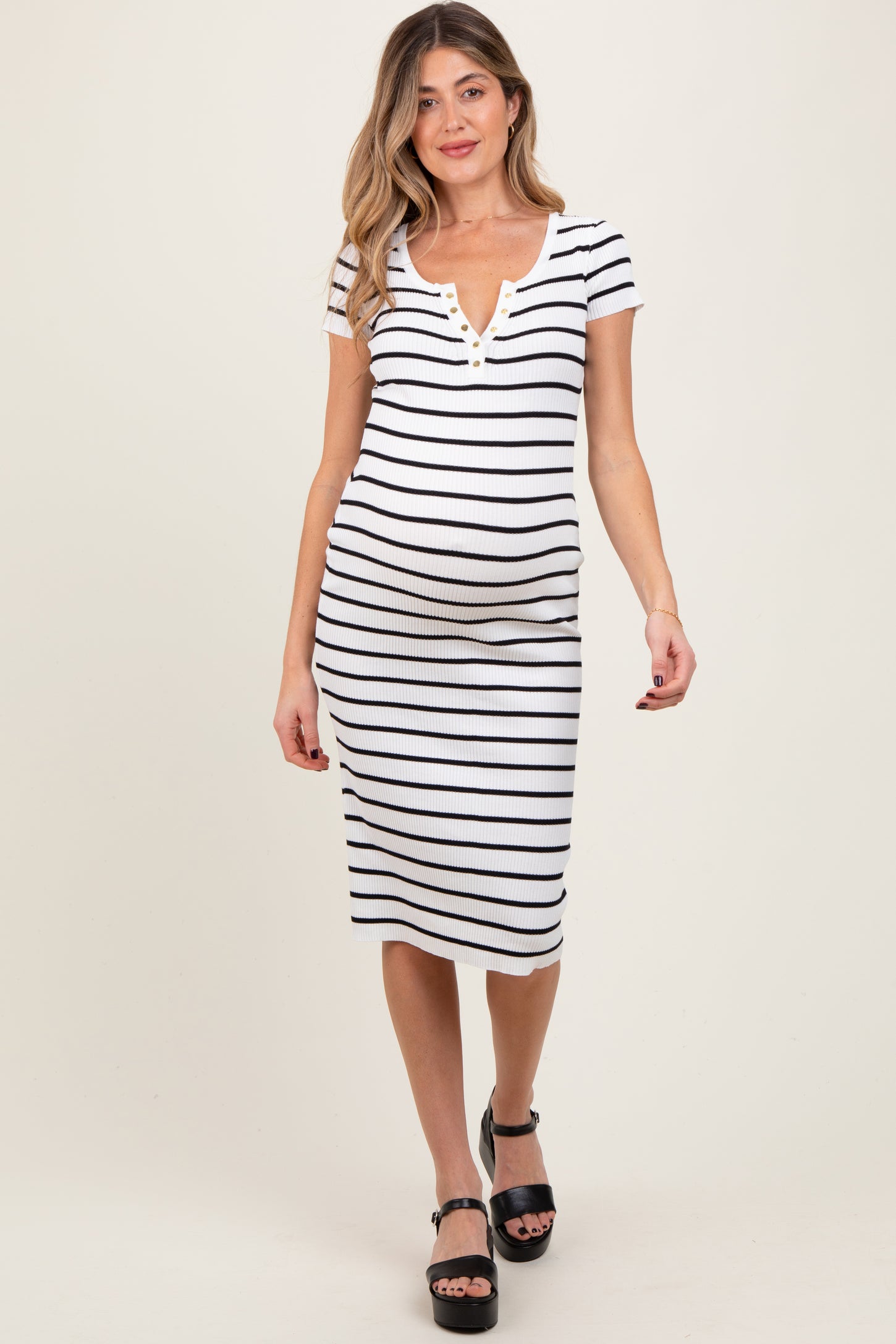 ribbed henley midi dress Lilla P Slim Fit Long Sleeve Rib Henley Dress