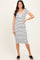 White Striped Ribbed Henley Fitted Midi Dress