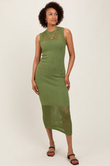 Green Crochet Knit Sleeveless Maxi Dress