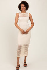Cream Crochet Knit Sleeveless Maternity Maxi Dress