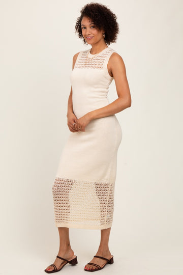 Cream Crochet Knit Sleeveless Maxi Dress