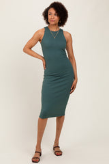 Olive Sleeveless Ribbed Knit Midi Dress