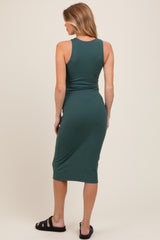 Olive Sleeveless Ribbed Knit Maternity Midi Dress