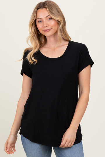 Black Round Neck Nursing Pocket T-Shirt