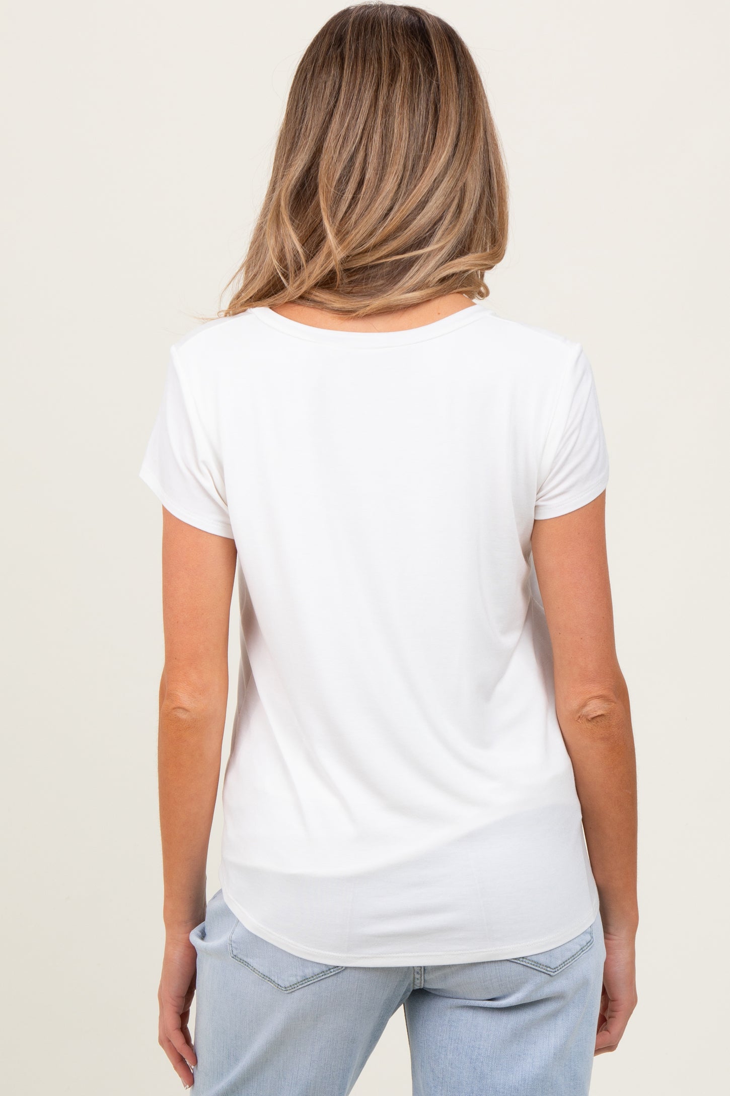Ivory Round Neck Maternity Nursing Pocket T-Shirt