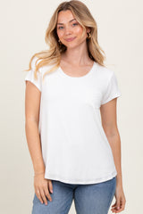 Ivory Round Neck Maternity Nursing Pocket T-Shirt