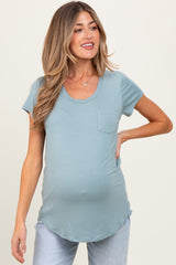 Sage Round Neck Maternity Nursing Pocket T-Shirt