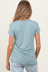 Sage Round Neck Maternity Nursing Pocket T-Shirt
