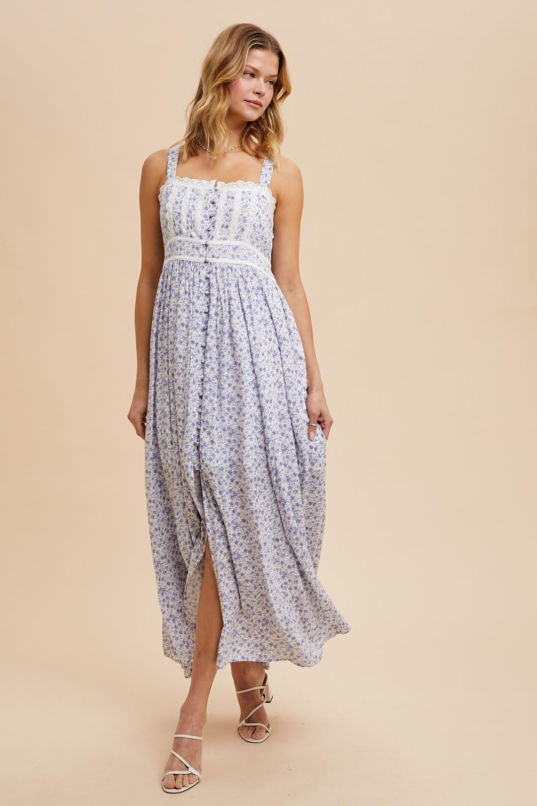 Light Blue Floral Button Down Sleeveless Maxi Dress – PinkBlush