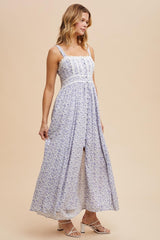 Light Blue Floral Button Down Sleeveless Maxi Dress