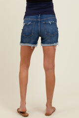Navy Distressed Cuffed Raw Hem Maternity Denim Shorts