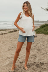 Light Blue Raw Hem Maternity Bermuda Denim Shorts