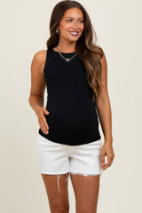 White Raw Hem Maternity Denim Shorts