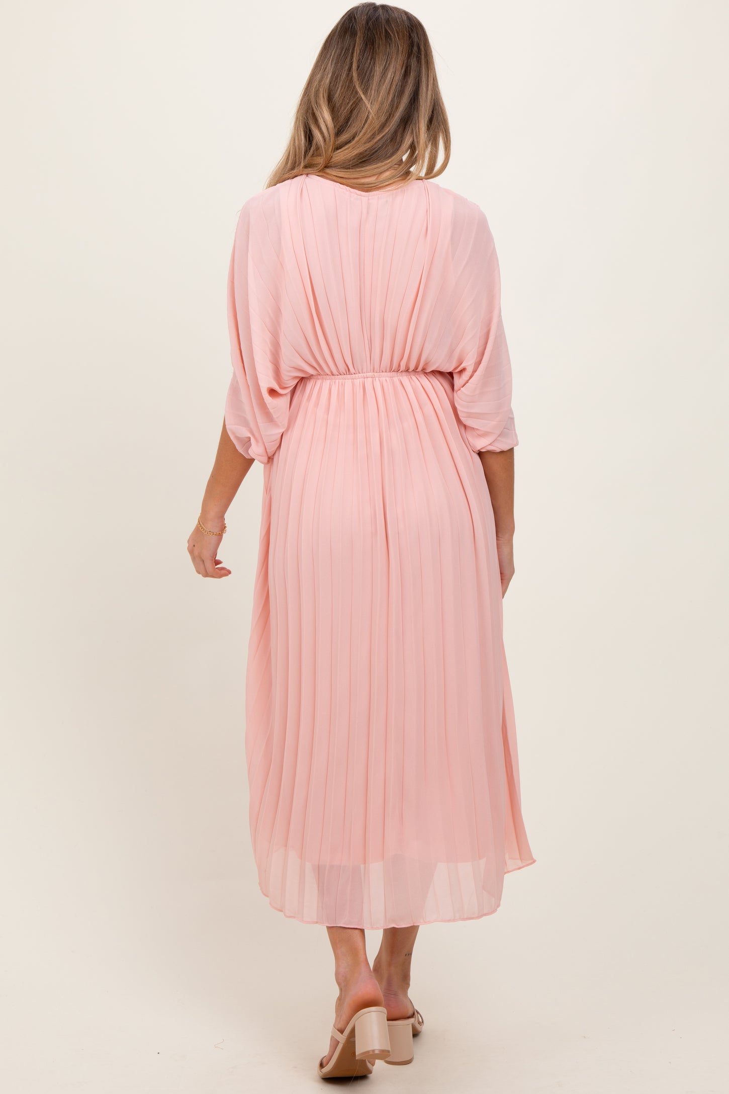 Light Pink Pleated V Neck Maternity Maxi Dress PinkBlush Light Pink Pleated V Neck Maternity Maxi Dress PinkBlush
