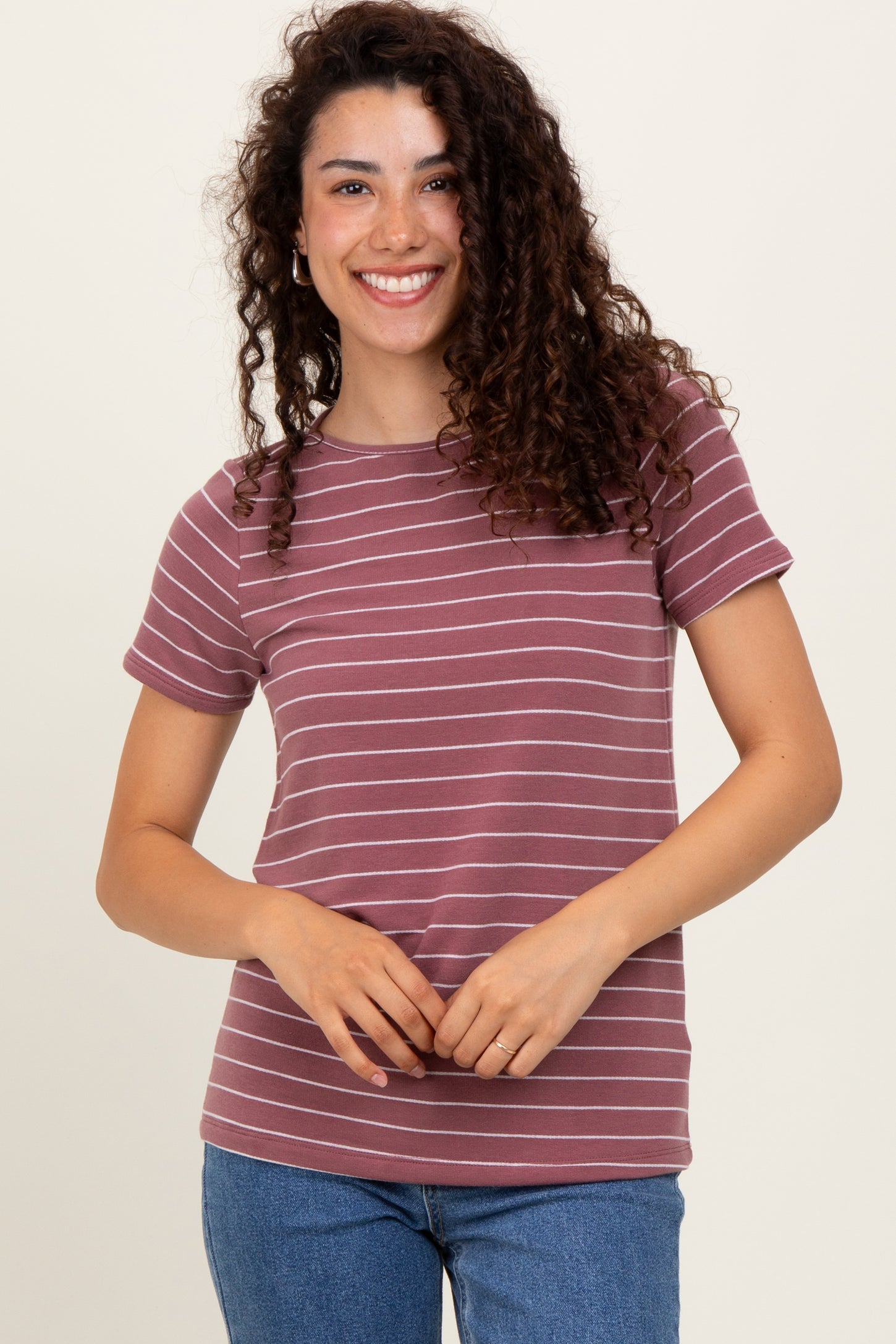 Rust Striped Button Shoulder Detail Maternity Top