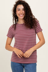 Rust Striped Button Shoulder Detail Top