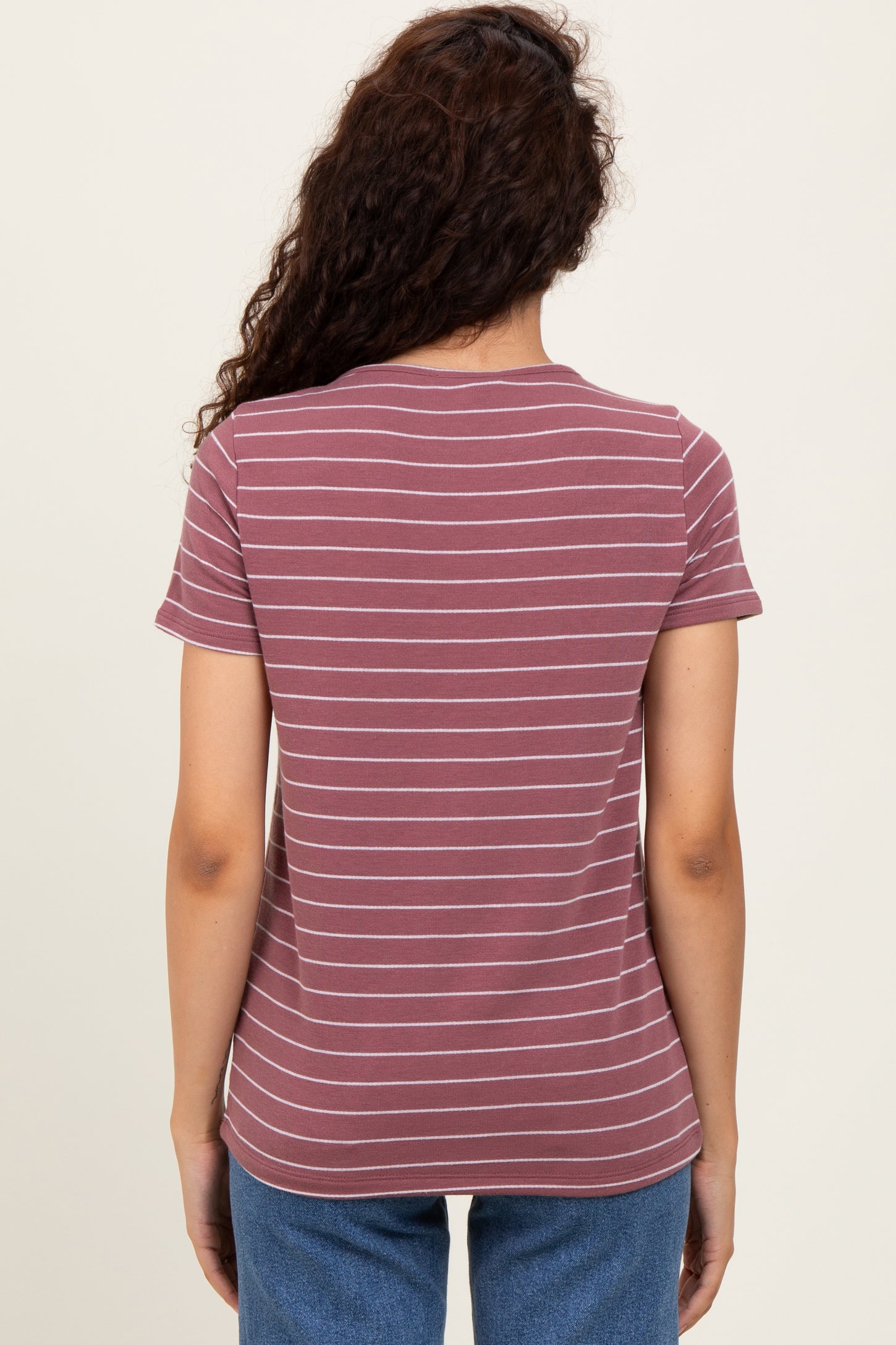 Rust Striped Button Shoulder Detail Top
