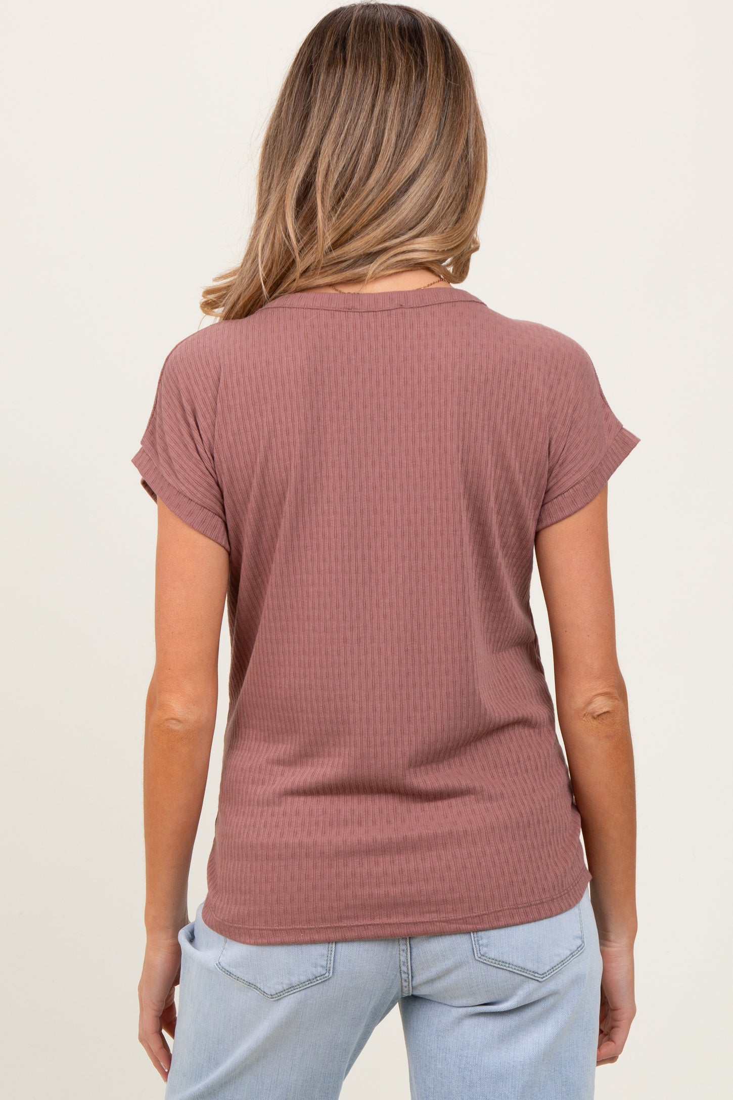 Mauve V-Neck Pointelle Knit Maternity Top