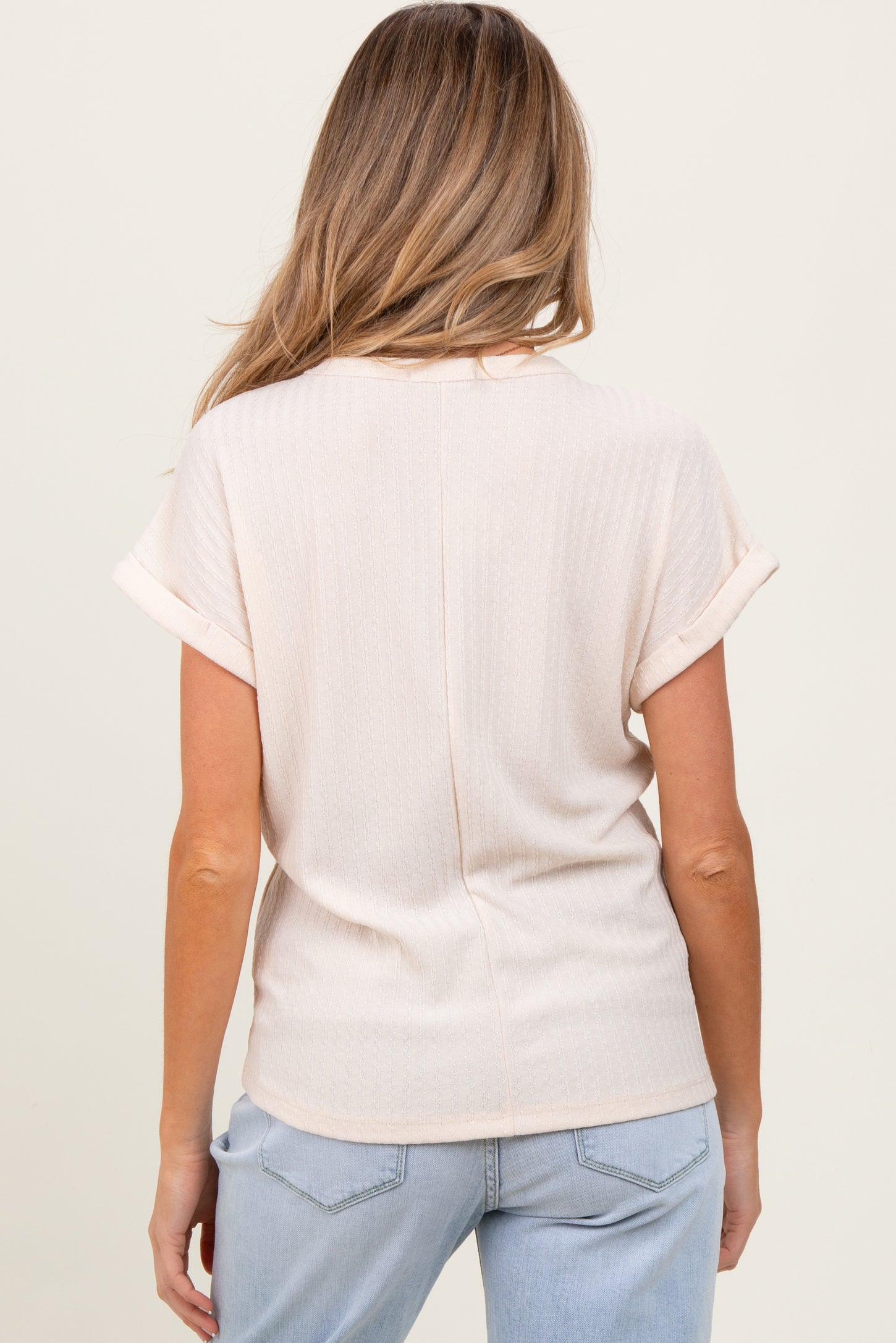 Ivory Pointelle Knit Front Pocket Maternity Top