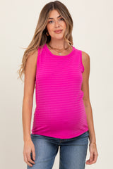 Magenta Textured Knit Sleeveless Maternity Top