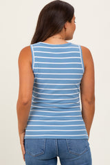 Blue Striped Ribbed Fitted Maternity Tank Top
