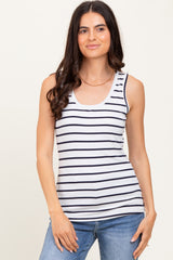 White Striped Ribbed Fitted Maternity Tank Top