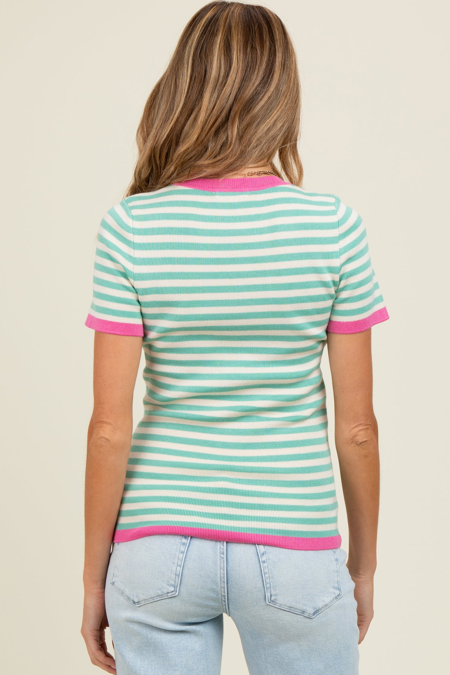 Mint Striped Knit Contrast Trim Maternity Top