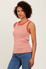 Rust Striped Knit Scallop Trim Sleeveless Top
