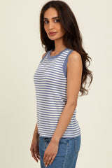 Periwinkle Striped Knit Scallop Trim Sleeveless Top