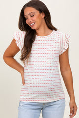 Red Dotted Stripe Ruffle Sleeve Maternity Top