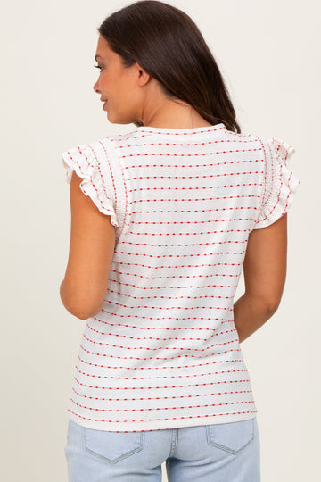 Red Dotted Stripe Ruffle Sleeve Maternity Top