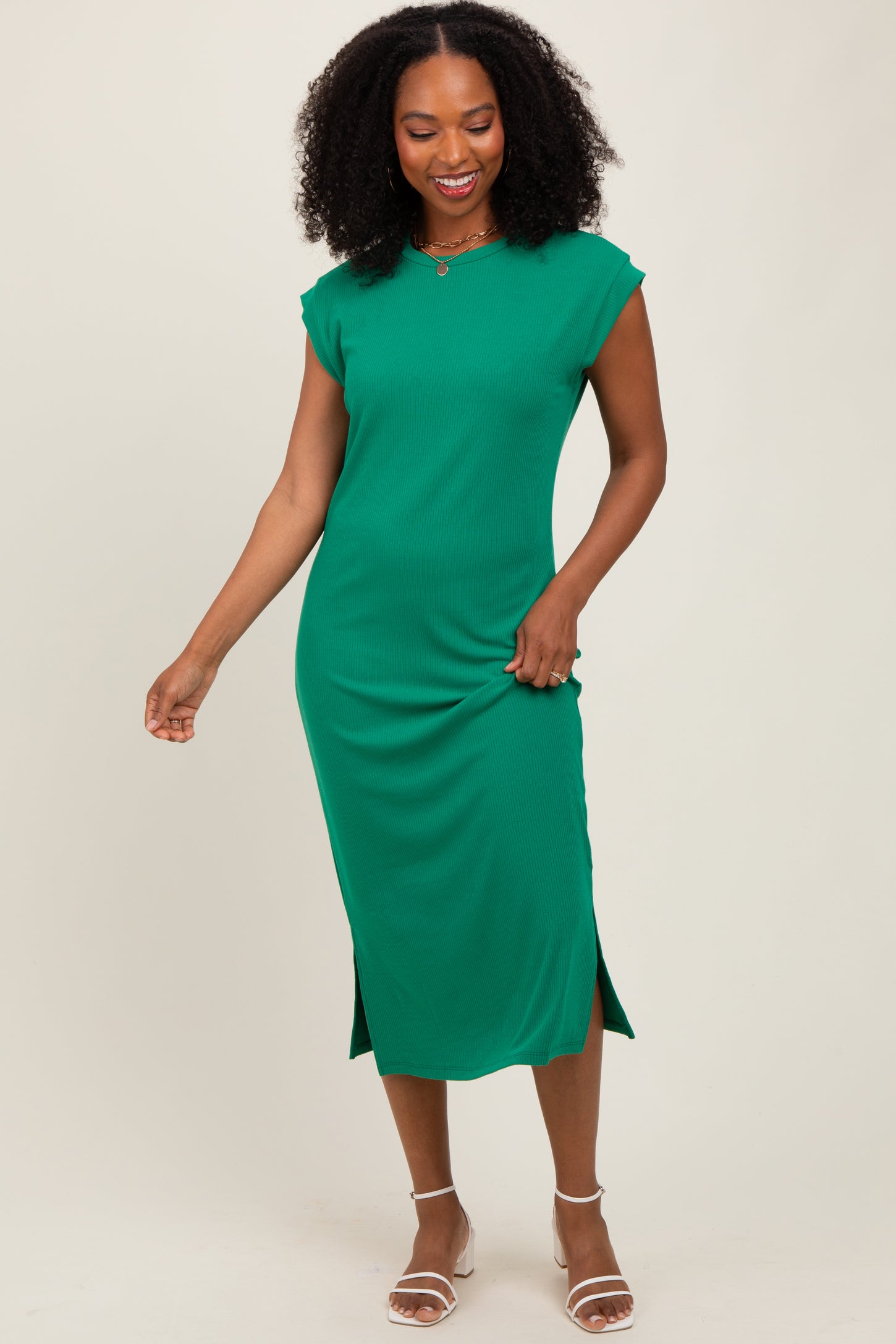 Green Basic Dolman Sleeve Maternity Midi Dress Green Basic Dolman Sleeve Maternity Midi Dress