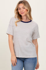 Navy Pointelle Knit Striped Top