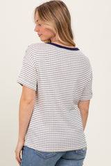 Navy Pointelle Knit Striped Top