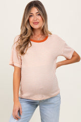 Orange Pointelle Knit Striped Maternity Top