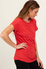 Red Heather Textured Short Sleeve Top