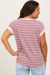 Mauve Textured Striped Maternity Short Sleeve Top