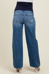 Navy Blue Stud Side Detail Maternity Wide Leg Jeans