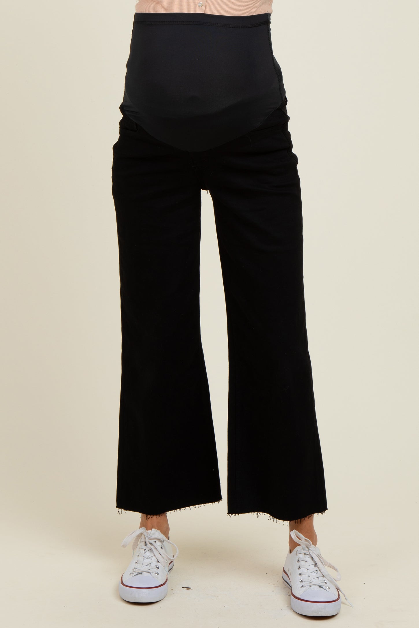 Black Raw Hem Cropped Wide Leg Maternity Jeans