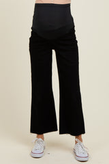 Black Raw Hem Cropped Wide Leg Maternity Jeans
