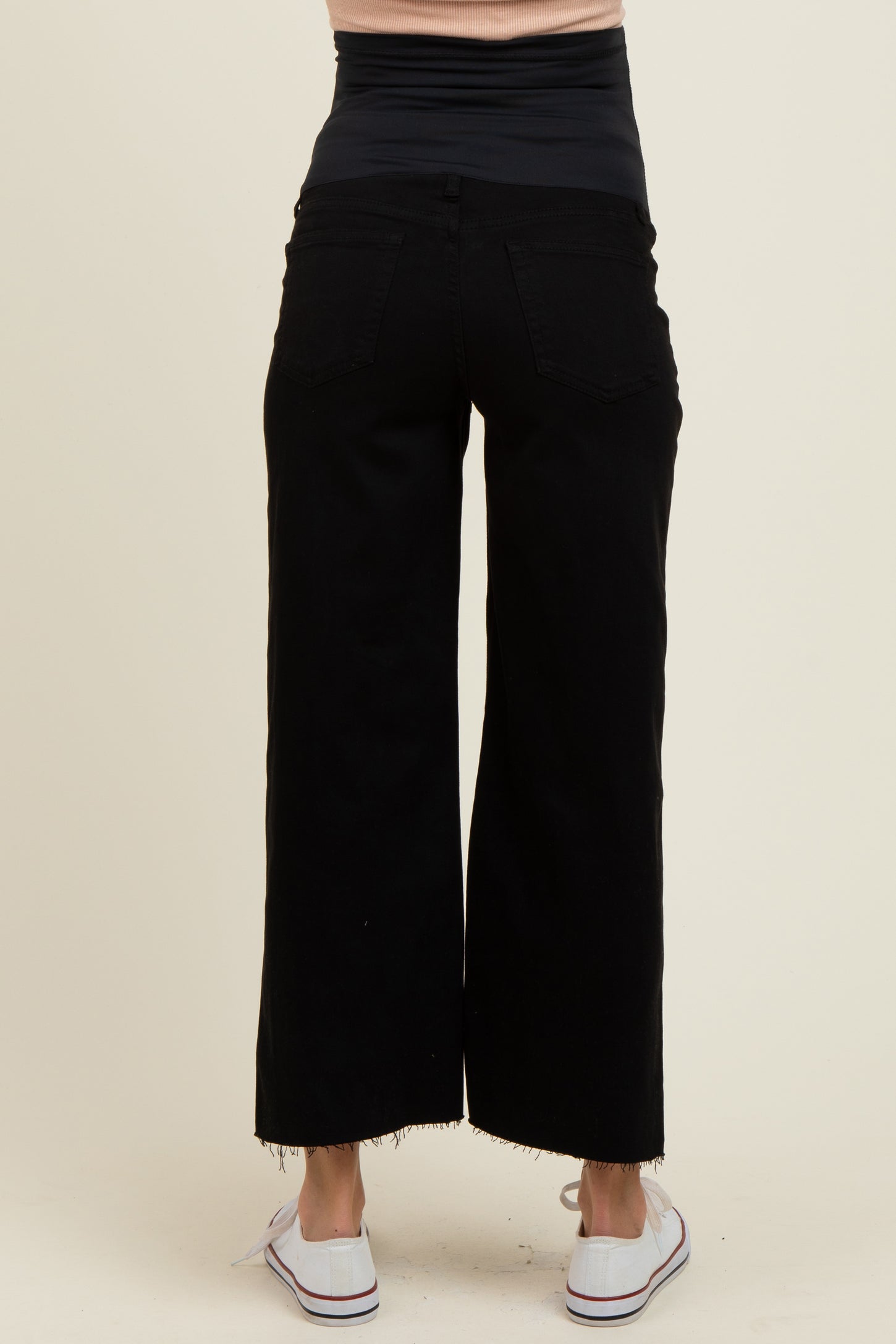 Black Raw Hem Cropped Wide Leg Maternity Jeans