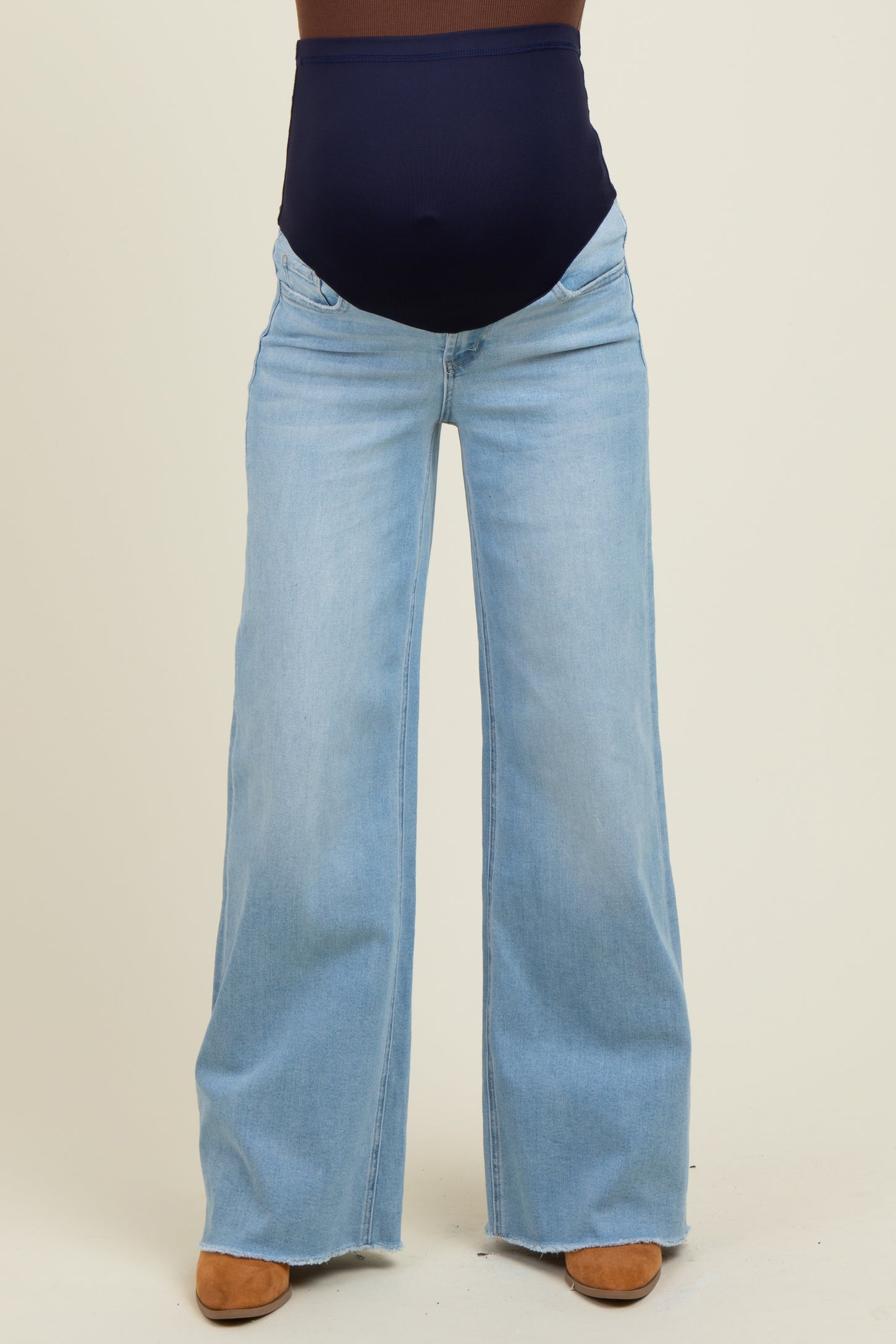 Light Blue Raw Hem Wide Leg Maternity Jeans