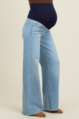 Light Blue Raw Hem Wide Leg Maternity Jeans