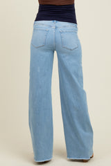 Light Blue Raw Hem Wide Leg Maternity Jeans