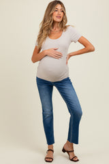 Navy Raw Hem Cropped Slim Straight Leg Maternity Jeans