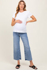 Blue Raw Hem Cropped Wide Leg Maternity Jeans