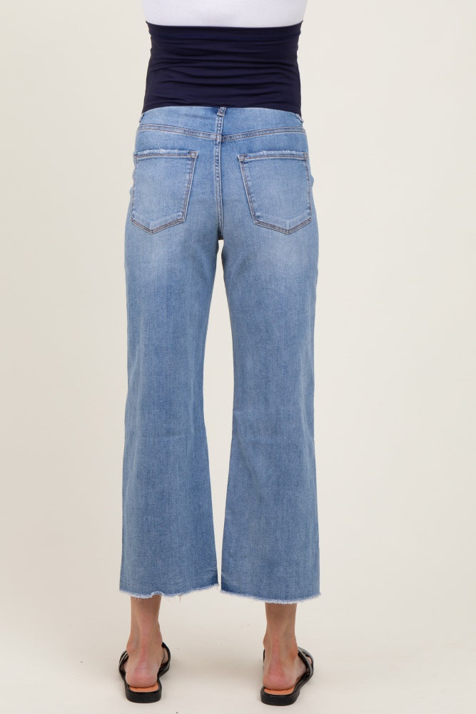 Blue Raw Hem Cropped Wide Leg Maternity Jeans