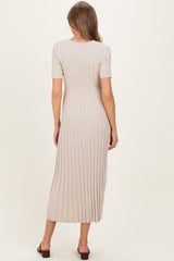 Taupe Ribbed Short Sleeve Maternity Knit Maxi Dress