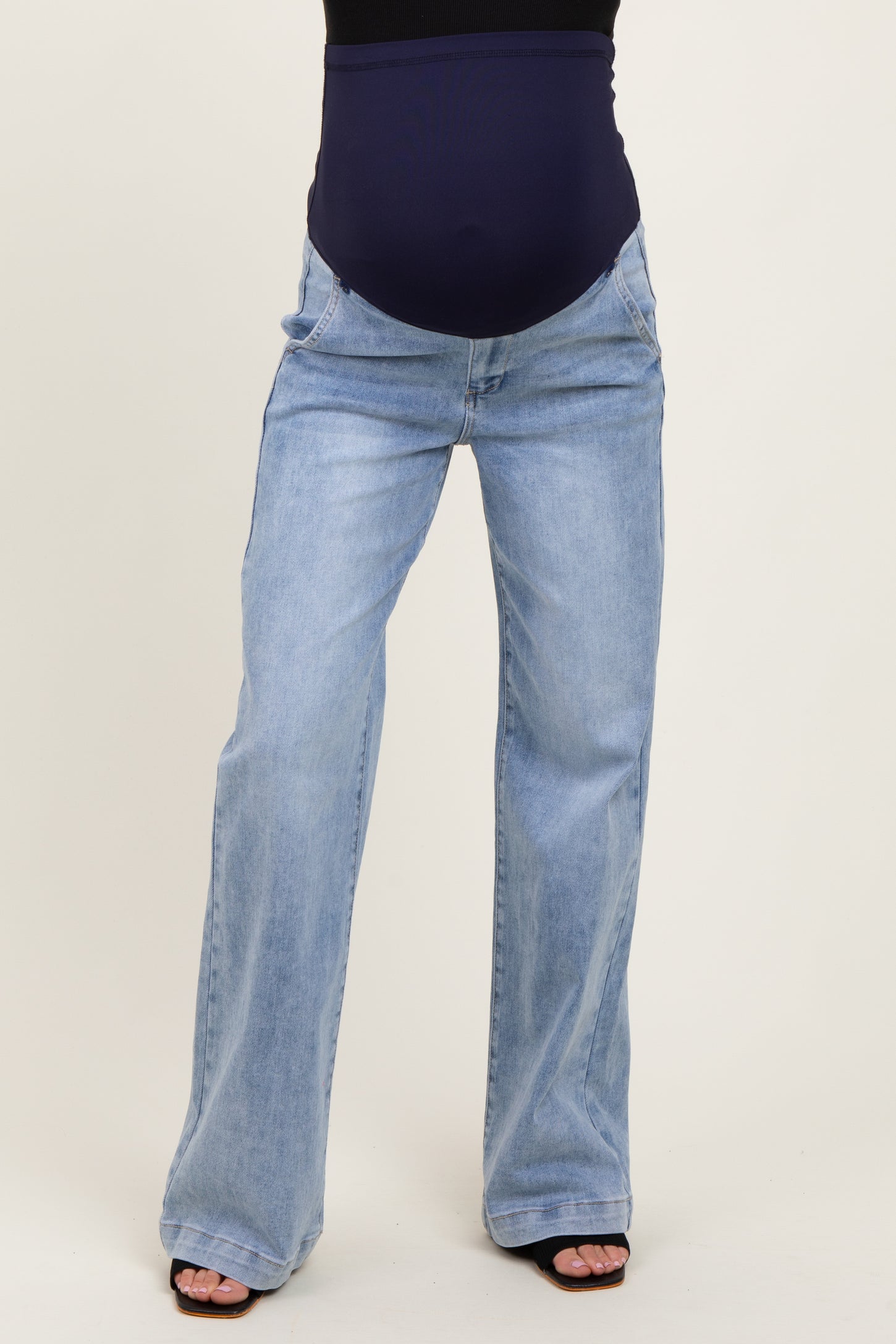 Light Blue Vintage Wash Wide Leg Maternity Jeans