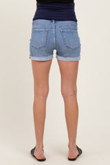 Blue Raw Hem Cuffed Maternity Jean Shorts